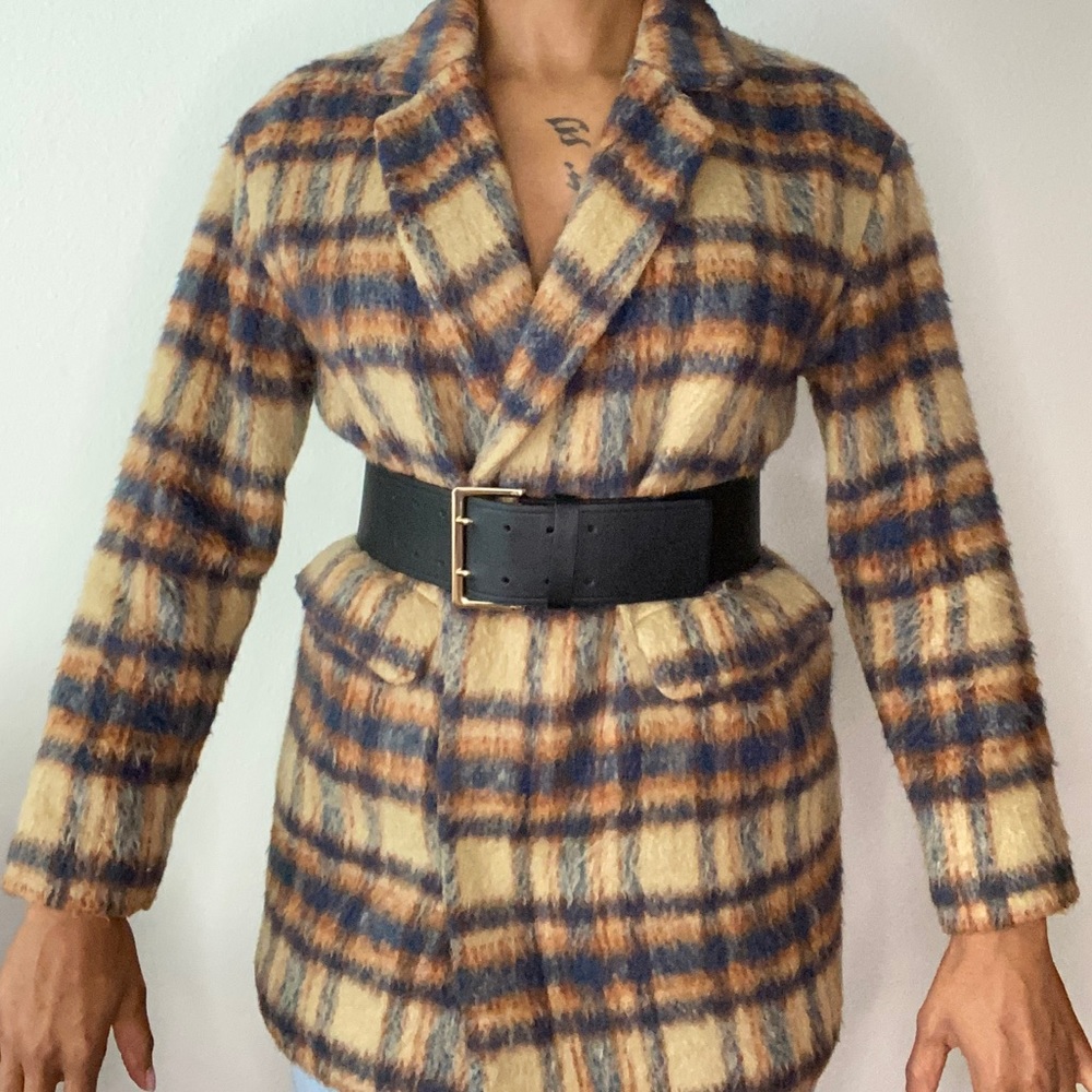 PLAID VINTAGE WOMEN WOOL BLAZER JACKET SIZE MEDIUM